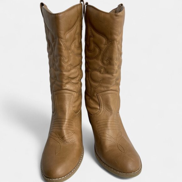 Charles Albert Women's Tan Brown Faux Leather Western Cowboy Cowgirl Size 8 - Picture 3 of 12